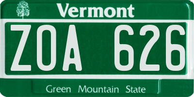 VT license plate ZOA626
