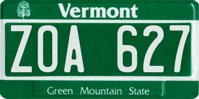 VT license plate ZOA627