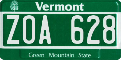 VT license plate ZOA628