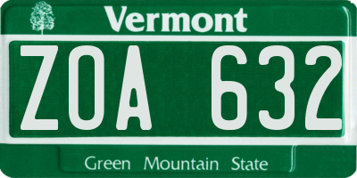 VT license plate ZOA632