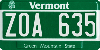 VT license plate ZOA635