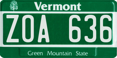 VT license plate ZOA636