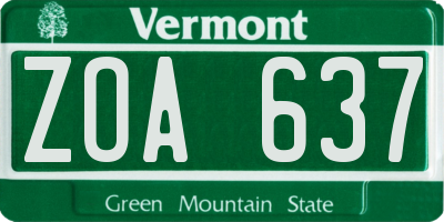 VT license plate ZOA637