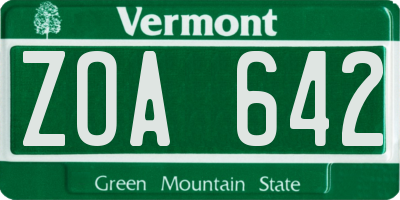 VT license plate ZOA642