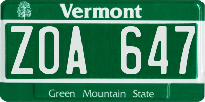 VT license plate ZOA647