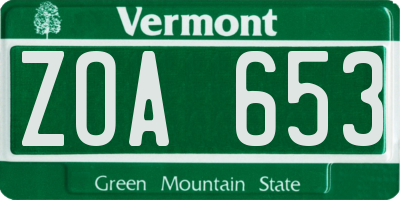 VT license plate ZOA653