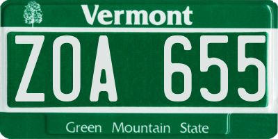 VT license plate ZOA655