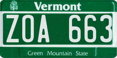 VT license plate ZOA663