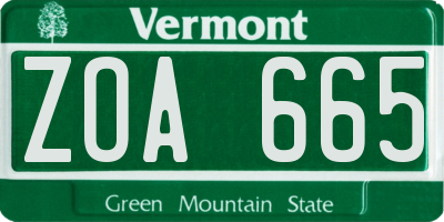 VT license plate ZOA665