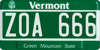 VT license plate ZOA666