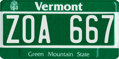 VT license plate ZOA667