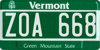 VT license plate ZOA668