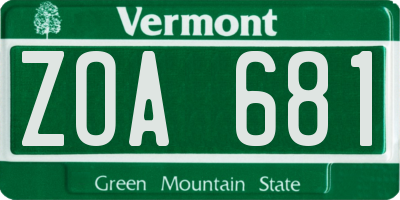 VT license plate ZOA681