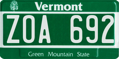 VT license plate ZOA692