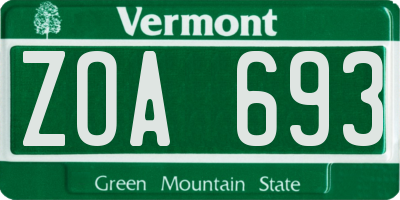 VT license plate ZOA693