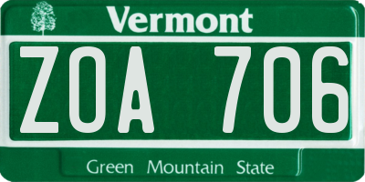 VT license plate ZOA706