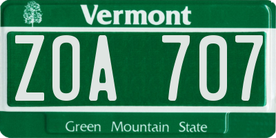 VT license plate ZOA707