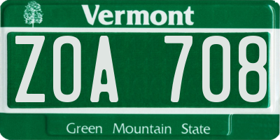 VT license plate ZOA708