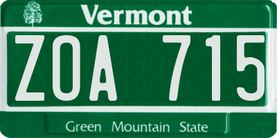 VT license plate ZOA715