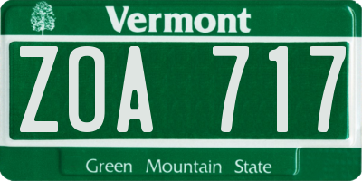 VT license plate ZOA717