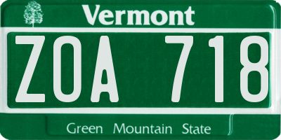 VT license plate ZOA718