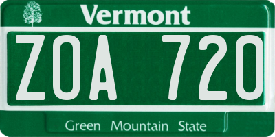 VT license plate ZOA720