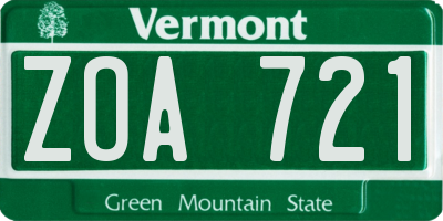 VT license plate ZOA721
