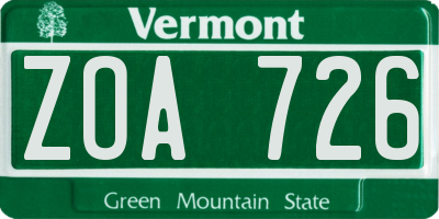 VT license plate ZOA726