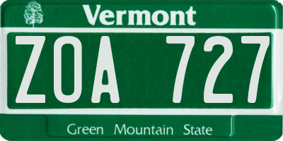 VT license plate ZOA727