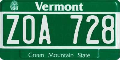 VT license plate ZOA728