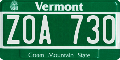 VT license plate ZOA730