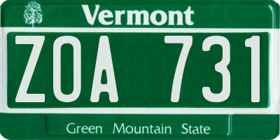 VT license plate ZOA731