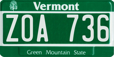 VT license plate ZOA736