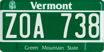 VT license plate ZOA738