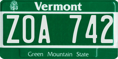 VT license plate ZOA742