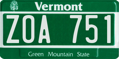 VT license plate ZOA751