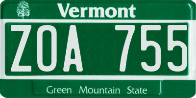 VT license plate ZOA755