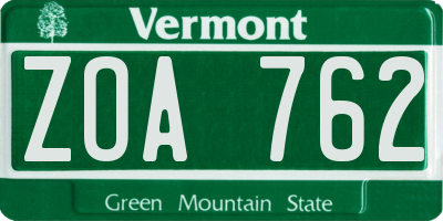 VT license plate ZOA762