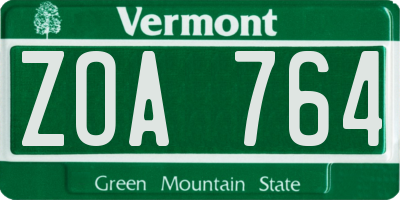 VT license plate ZOA764