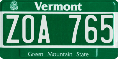 VT license plate ZOA765