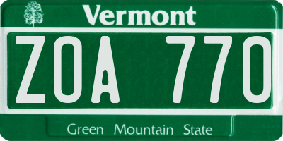 VT license plate ZOA770