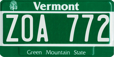 VT license plate ZOA772