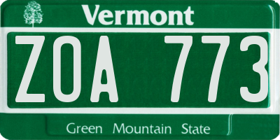 VT license plate ZOA773