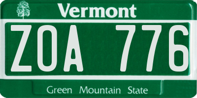 VT license plate ZOA776