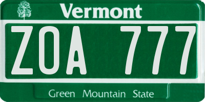 VT license plate ZOA777