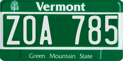 VT license plate ZOA785