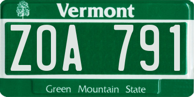 VT license plate ZOA791
