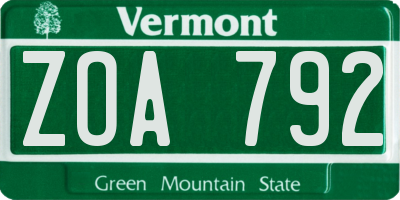 VT license plate ZOA792