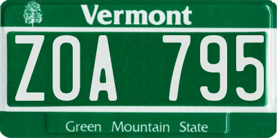 VT license plate ZOA795