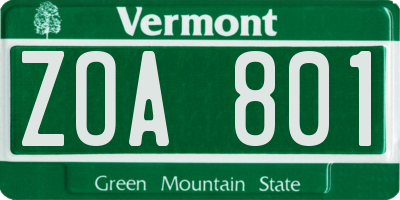 VT license plate ZOA801